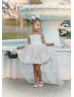 Long Sleeves Embroidered Lace Tulle High Low Flower Girl Dress Long Sleeves Embroidered Lace Tulle High Low Flower Girl Dress